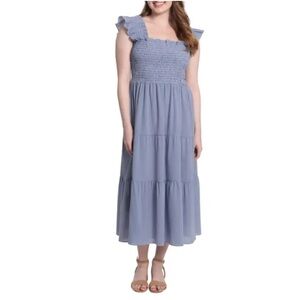 “London Times Gingham Smocked Top Dress”